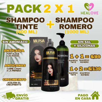 PACK 2 X 1 (SHAMPOO TINTE CUBRE CANAS + SHAMPOO DE ROMERO)